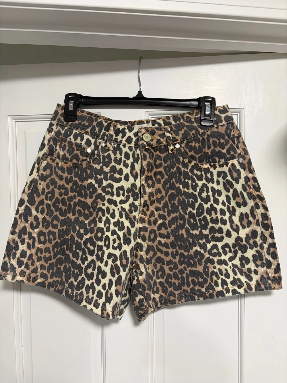 Oat New York Leopard Print Denim Shorts - NWOT